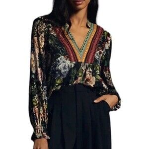 New Bl^nk London x Anthropologie Stephanie Sz XS  Black Floral Boho Top